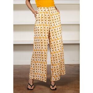 Lanhtropy Luna Wide Leg Pants Womens Medium 100% Linen Yellow Savannah $190